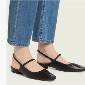 VINCE Leather Slingback Flat Black Leather Square-Toe SZ 9.5 EUC